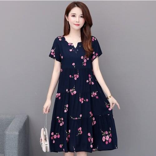 Summer 2020 New woman small floral dress woman printed loose cotton and fat plus size 6XL 5XL 4XL 3XL 2XL XL L women dress