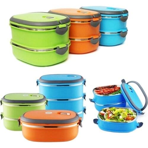 1/2/3 Portable Layer Rectangle Stainless Steel Thermal Lunch Box Food Storage Container For Kids Picnic School Tableware