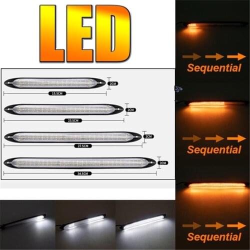 2pcs Car LED Streamer Headlight Turn Signal & Daytime Running Lights Dual Color White + Yellow Car Waterproof External Light