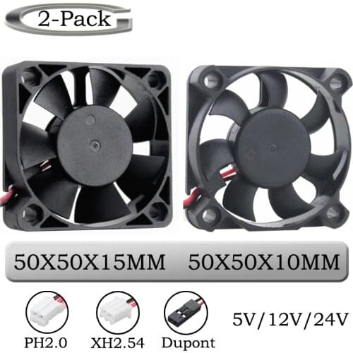 2pcs Gdstime DC 5V 12V 24V 2Pin 5cm Plastic 5010S 5015 50x50x10mm 50mm Dual Ball PC Brushless Cooling Cooler Case Fan XH2.54