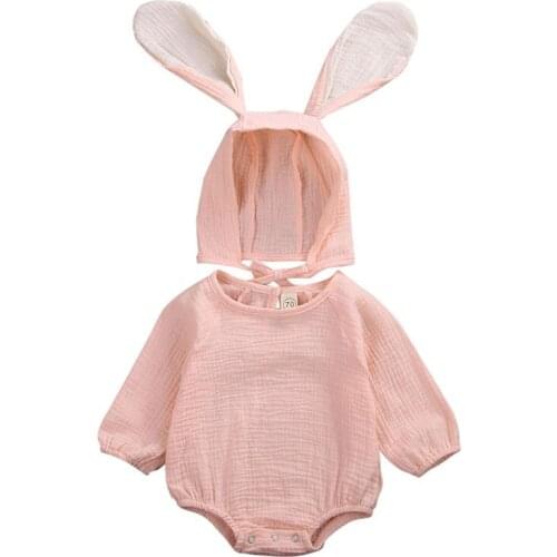 2019 Newborn Baby Girls Bodysuit Infant Kids Clothes Long Sleeve Cotton Bodysuit+Bunny Hat Jumpsuit 2pcs Toddler Autumn Outfit
