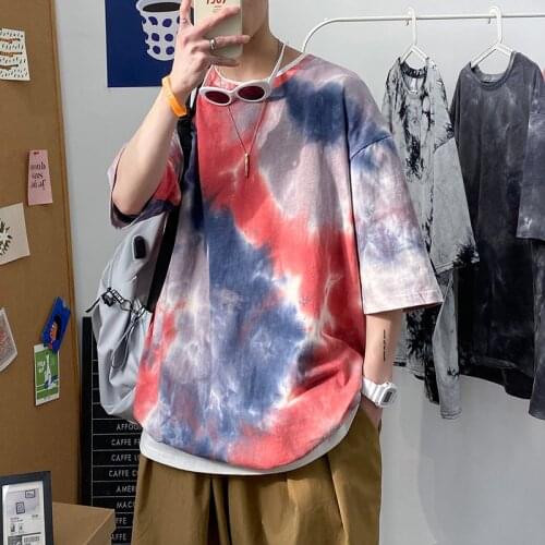 2021 Brand clothing Men summer pure cotton short sleeve T-shirts/Male female loose tie-dye Hip-hop style Leisure T-shirt 5XL