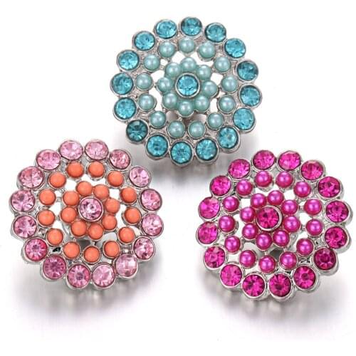 6pcs/lot New Snap Jewelry DIY Charms Rhinestone Mini Beads 18mm Flower Snap Buttons Fit Snap Bracelet Button Necklace