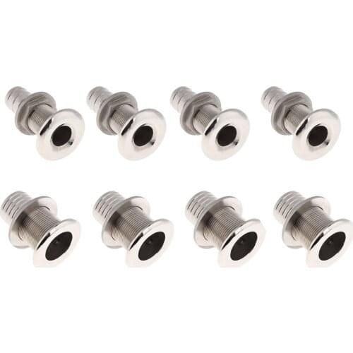 8pcs Boat Thru Hull Fitting/Drain 19mm 38mm Hose Barb Marine 316 Stainless Steel