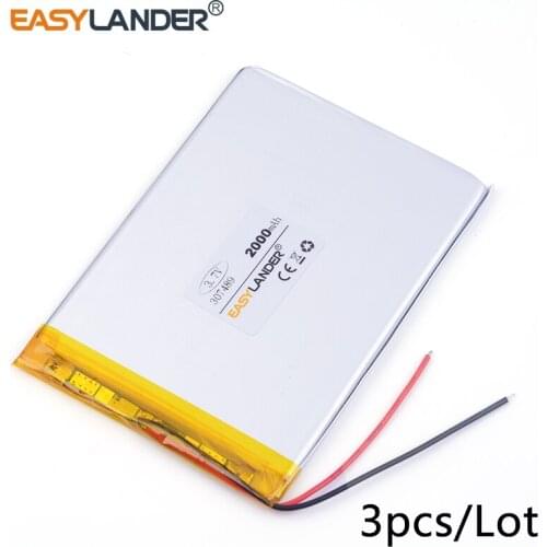 3pcs /Lot 3.7v lithium Li ion polymer rechargeable battery 307489 2000mah tablet computer batteries battery