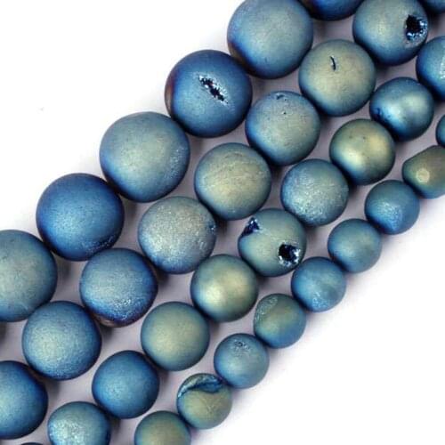 6-12mm Round Light Blue Metallic Titanium Coated DRuzy Drusy Beads For Jewelry Making Beads Bracelets 15'' Needlework DIY Beads