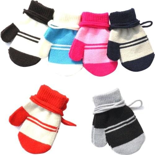 Kids Winter Gloves for 1-4years Baby Warm Knitted Halter Mittens With Rope Solid Soft For Little Boys and Girls Newborn Mittens