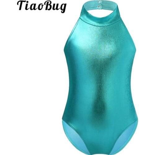 TiaoBug Kids Girls Glossy Ballet Leotard Dance Wear Costume Children Halter Sleeveless Shiny Professional Gymnastics Leotards