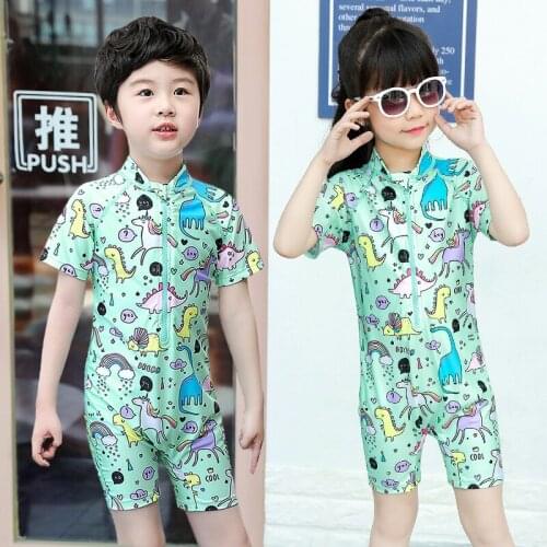 Kids Swimsuits Rash Guard Suits Swimwear UPF 50+ UV Sun Protective One-Piece Swimsuit Front Zip Short Sleeve Toddler Boys Girls