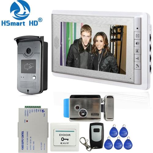 Home Wired 7 inch Video Door Phone Intercom Entry System 1 Monitor + 1 RFID Access IR Camera + Electric Control Door Lock