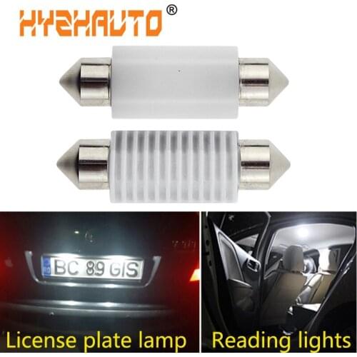 HYZHAUTO Ceramic Festoon 3030 LED Bulbs C5w C10w 31mm 36mm 39mm 42mm Car Interior Lighting Lamp Pure White 6000K 12-24V 2Pcs