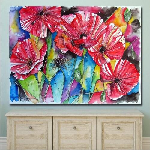 Large Size Printing POPPY SPLASH 1 Flowers Oil Painting Wall Art Home Decor Living Room Modern Canvas Print Paintings No Frames