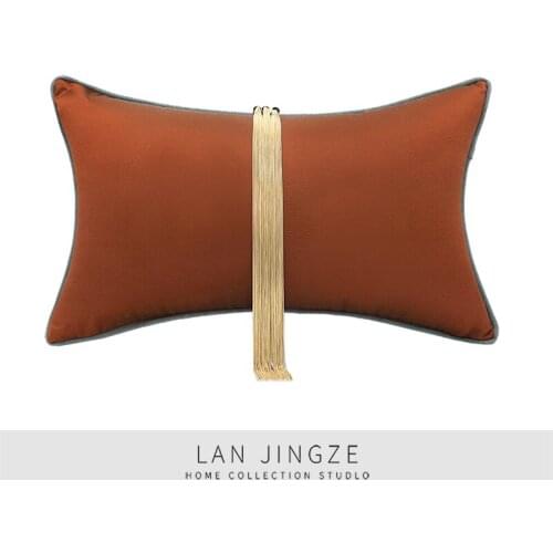 LAN JINGZE Modern Cushion Cover Yellow Metal Tassel Waist Pillowcase For Sofa Home Decorative Cushions Living Room 30cmx50cm