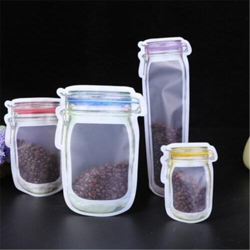 Reusable Jar Shape Zipper Bag Plastic Bags Zip Lock Leakproof Food Saver Storage Bag Freezer Biscuit Snack Sandwich Ziplock Bags