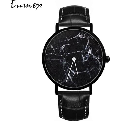 2019 gift Enmex brief men clock gentleman wristwatch Black marble face creative designs Ultrathin case fashion quartz watches