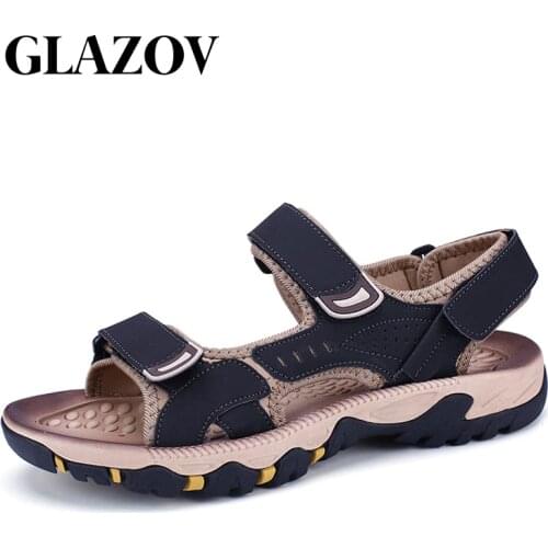 GLAZOV Brand 2019 High Quality Cow Leather Men Sandals Breathable Summer New For Beach Male Shoes Mens Gladiator Sandal 38-44