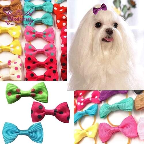 Nishine 10pcs/lot Fashion Grosgrain Ribbon Bowknot Elastic Baby Girls Hairband Colorful Dots Bows Hair Rope Cute Pet Supplies