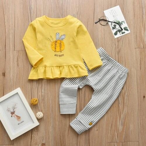 Brand New Girls Baby Clothing Sets Fall Outfits 2pcs/set Bee Tops and Elastic Pants Infant Toddler Clothes For Little Girl