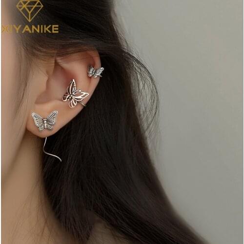 XIYANIKE 925 Sterling Silver New Hollow Three-dimensional Butterfly Earrings Female Retro Cool Short Fashion Handmade Jewely