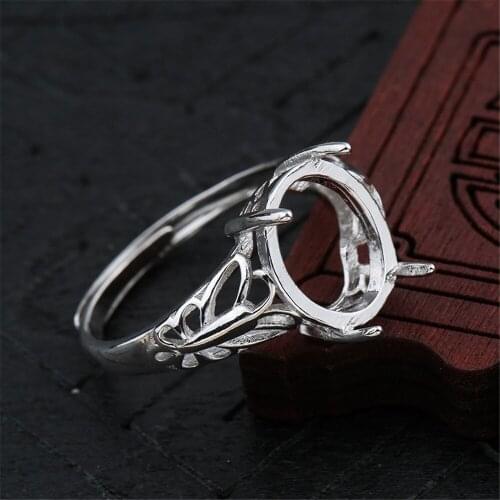 Ring Base for 10x11.5mm Oval Cabochons Ring Setting White Gold Plated 925 Silver Adjustable Ring Blank JZ0064