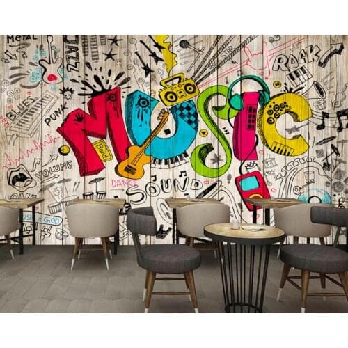 Custom 3D Graffiti Wallpaper Restaurant Mural Ancient Retro Hand-Painted Graffiti Music Bar Wallpaper Cafe Mural