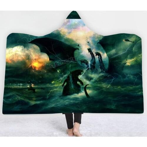 Godzilla Vs. King Kong Wearable Throw Blanket with Hooded for Children and Adults Plush Anime Thicken Blanket In Winte Blanket