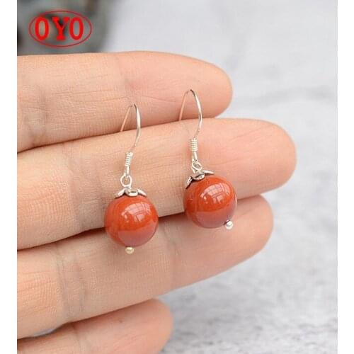 Real s925 sterling silver southern red agate earrings simple and versatile female earrings