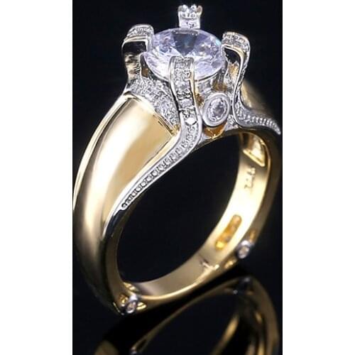 Huitan Claddagh Golden Color Punk Stylish Women Rings With AAA Crystal Stone Prong Setting Exquisite Femme Jewelry Ring Hot