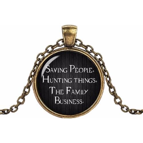 Supernatural Necklace Saving People Hunting Things Family Business Dean Winchester Sam Glass Round Dome Necklaces Jewelry