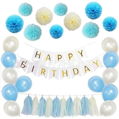 Blue Paper Flower Ball Ornaments Baby Party Decorations Set Boys Girls Birthday Party Baby Shower Party Childrens Day