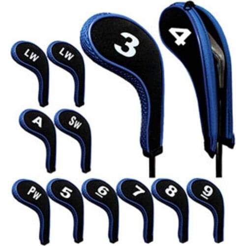 High Quality 12Pcs Rubber Neoprene Golf Club Head Cover Iron Putter with Zipper Long Neck Protect Set Number Printed