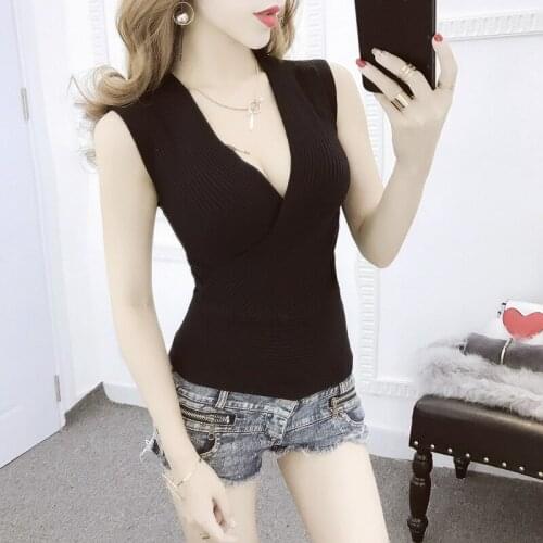 Women Ladies Summer Casual Solid Elastic Cotton V-neck Tank Sleeveless Slim Vest Tops Solid Color Sexy Camisoleant Sleeveless