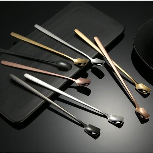 10 PCS stainless steel square head Golden coffee mixing spoon creative long handle bar ice mug tea scoop