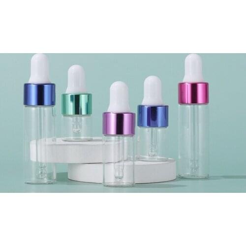 100Pcs 1/2/3/5 ML Clear Glass Essential Oil Aromatherapy Dropper Bottles Rose Gold Cap Reagent Drop Eye Liquid Pipette Bottle