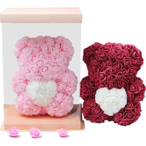 25cm Foam Rose Teddy Bear Artificial Flower for Valentines Gifts