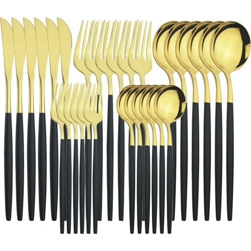 30pcs/6set Dinnerware Black Gold Knives Fork Coffee Teaspoons Silverware Set Stainless Steel Cutlery Set Kitchen Party Tableware