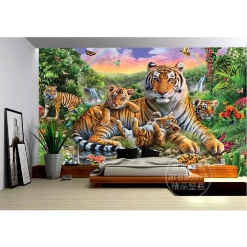 Custom photo wallpapers 3d murals wallpaper for walls Tropical rainforest animal tiger plant forest waterfall butterfly mural