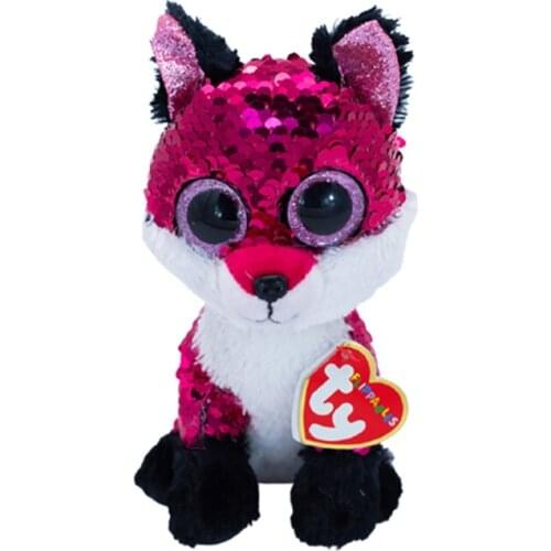 6"15cm Ty Big Eyes Flippables Red Cute Sequined Fox Sequined Stuffed Beanie Soft Boys and Girls Birthday Gifts Toys