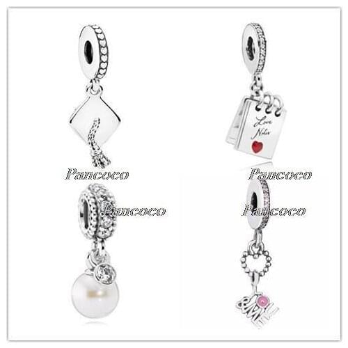 925 Sterling Silver Charm I Love You Love Heart With Pink Crystal Beads Fit Pandora Bracelet & Necklace Diy Jewelry