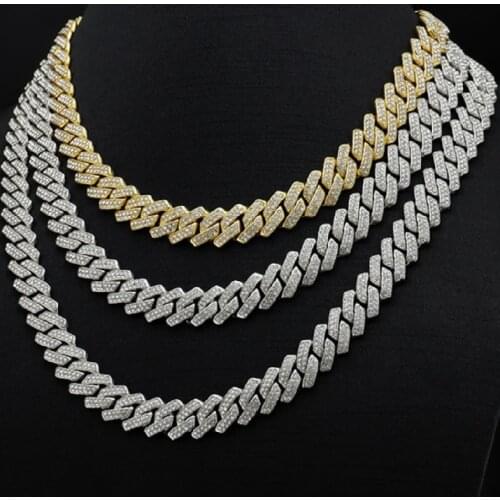 15mm Miami Cuban Chain Necklaces Bracelet Full Iced Out Rhinestones Jewelry Set for Men Silver color Hip Hop Chains Gift