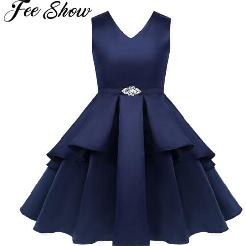 Flower Dresses for Girls Elegant Sleeveless Solid Dull Satin Flower Girls Dress Kids Birthday Evening Gowns Wedding Costume