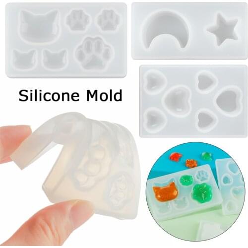 Cat Shape Epoxy DIY Silicone Mold Cat Face Cat Bear Paw Heart Keychain Jewelry Pendant Resin Mold for Handmade Art Crafts Tools