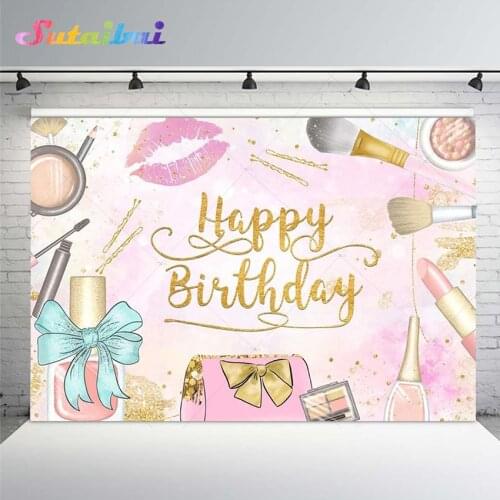 Spa Party Backdrop Girls Makeup Spa Glamour Cosmetics Theme Party Decorations Pink Beauty Make Up Women Photography Background