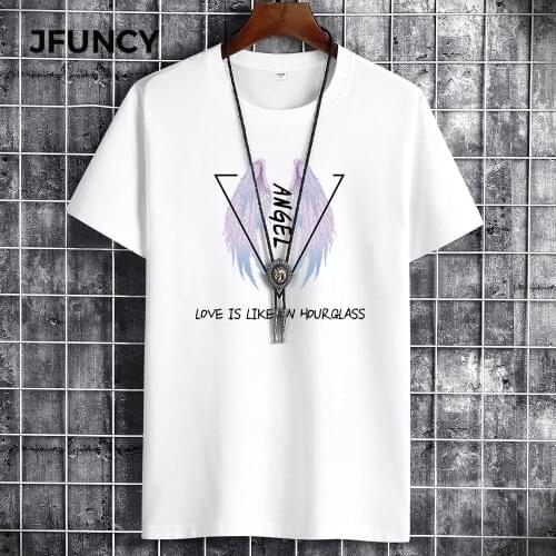 JFUNCY Summer Man T-Shirt OVersized T-Shirts Street Gothpunk Wing Letter Printing Short Sleeve Tops Cotton Comfortable Top