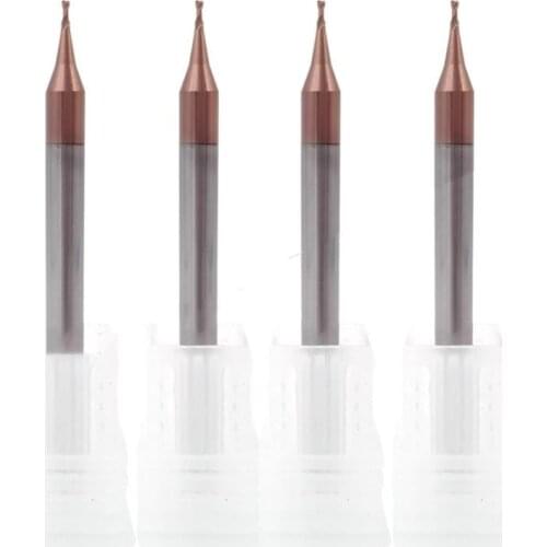 HRC60 Micro Flat End Mill 2 Flute 0.2-0.9mm 4mm Shank Tungsten Carbide CNC Router Bit TiCN Coated Mini Milling Cutter