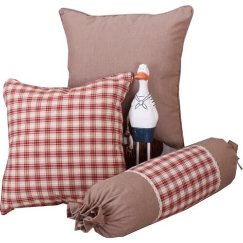 Cotton linen throw pillow cover red check plaid cushion cover light coffee waist pillow case decorative pillow covers backrest