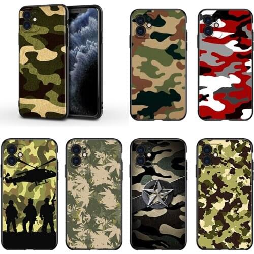 Camouflage Pattern For Apple iPhone 13 12 11 Mini XS XR X Pro MAX SE 2020 8 7 6 5 5S Plus Black Silicone Phone Case