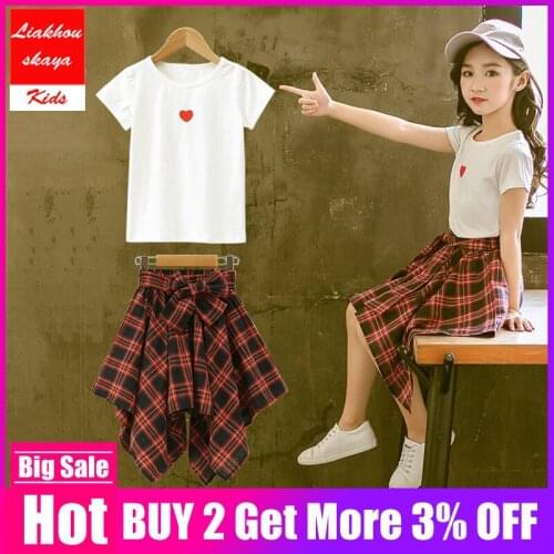 Liakhouskaya 2019 Fashion Korean Kids Clothes Girl Set Child Teenage Girls Clothing Children Short Sleeve Shirt Top+dress 2pcs