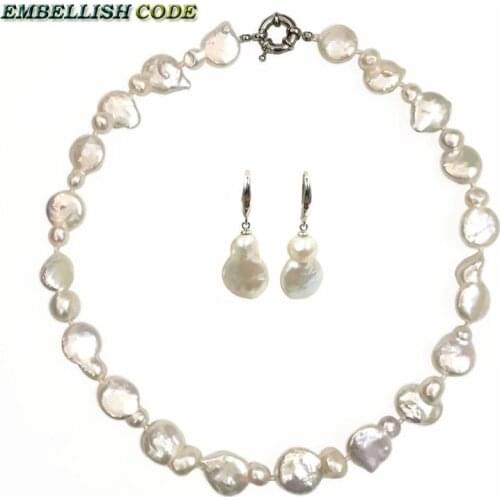 Special Peanut gourd shape necklace hook earring pearls set irregular keshi stely white color reborn natural freshwater pearl