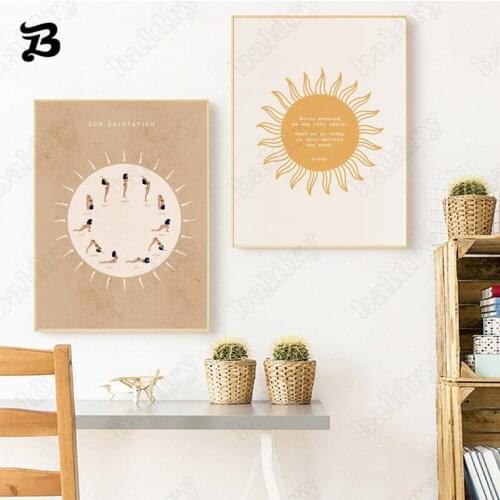Creative Funny Yoga Poster, Sun Salutation Canvas Painting Wall Art Aerobic Exercise Pictures for Yoga and Gym Hoom Decoration
